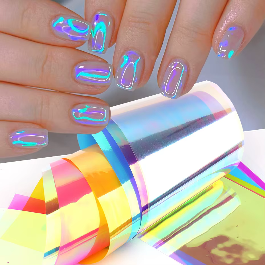 Film holographique Aurora pour ongles, feuilles de verre scintillantes, papier de transfert de glaço