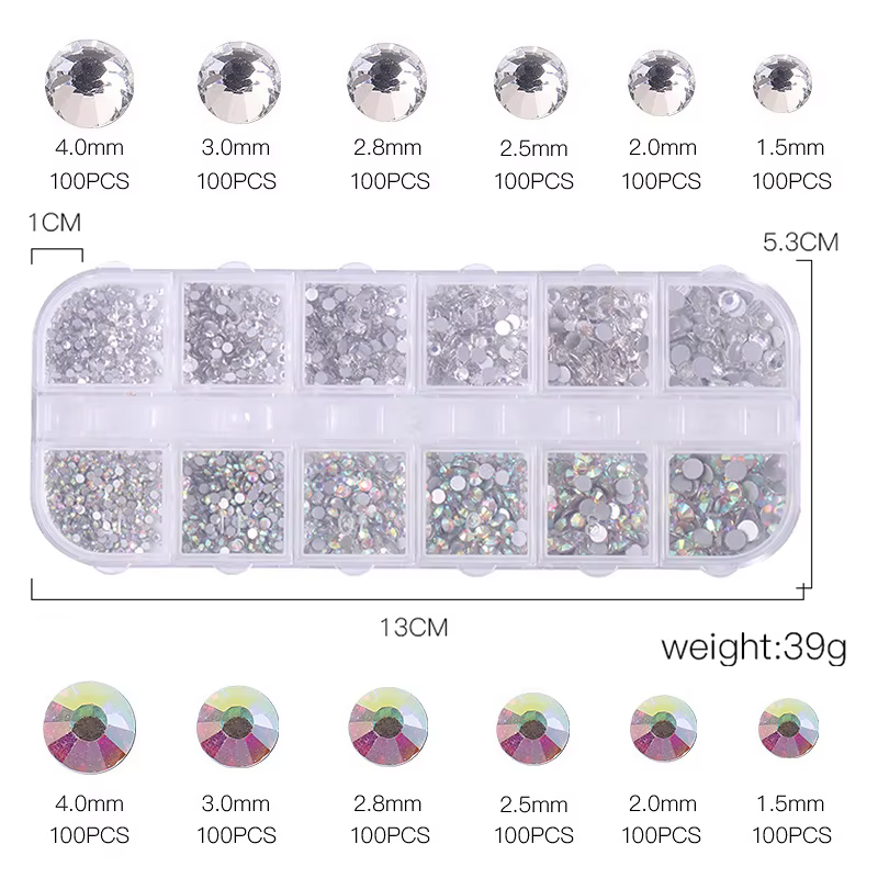nail art accesoires ongle decoration strass ongle Strass multi-tailles 3D cristal, 3 pièces/ensembl