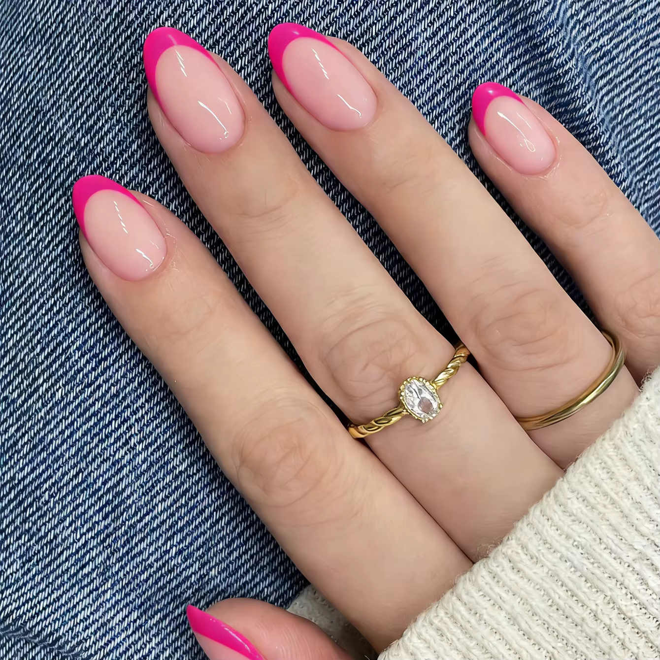 24 pièces-ongles en amande à bordure blanche française-ensemble de Nail Art blanchissant avec faux o