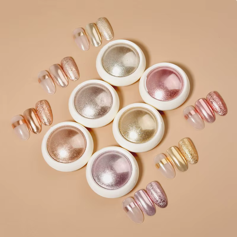 6 pièces fantaisie miroir effet chromé poussière métallique bébé rose vitré manucure décoration réfl