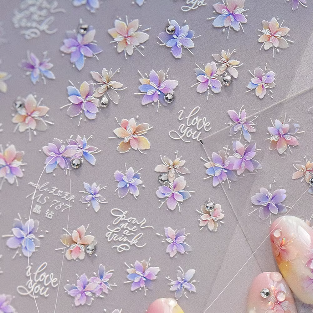 Autocollant 5D pour Nail Art, pétale de printemps, fleurs de cerisier, branche de pêche vivante, adh