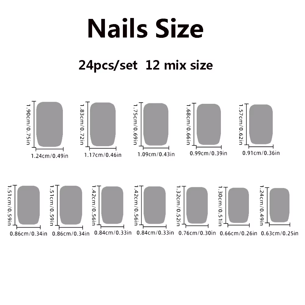 Faux ongles courts métalliques à embouts carrés, 24 pièces/ensemble, rouge, noir, rose, vert, bleu, 