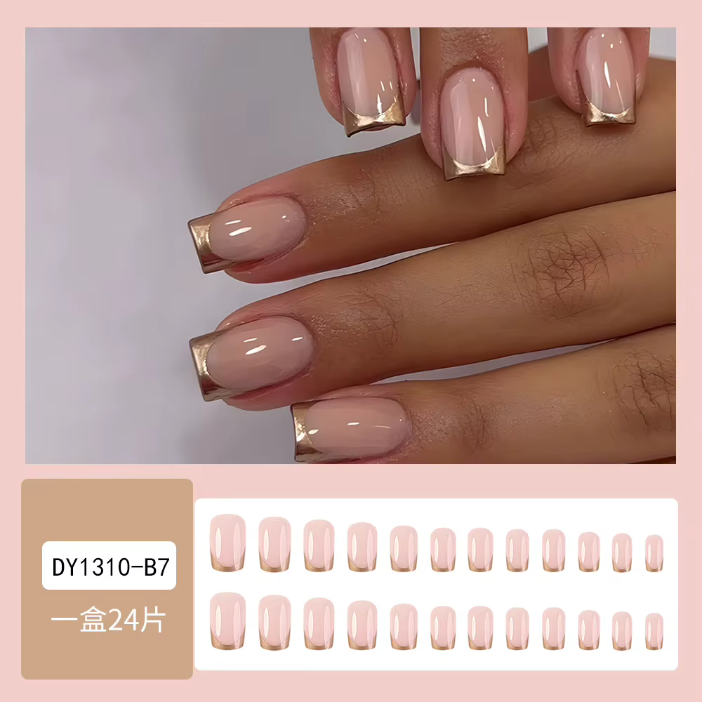 24 pièces autocollants français dorés pour ongles faux ongles moyens courts avec colle Simple 2025 p