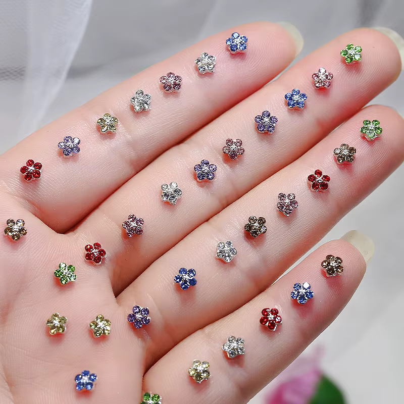 Mini poils de diamants scintillants colorés, fleur de prunier, 5 pétales de fleurs, strass pour Nail