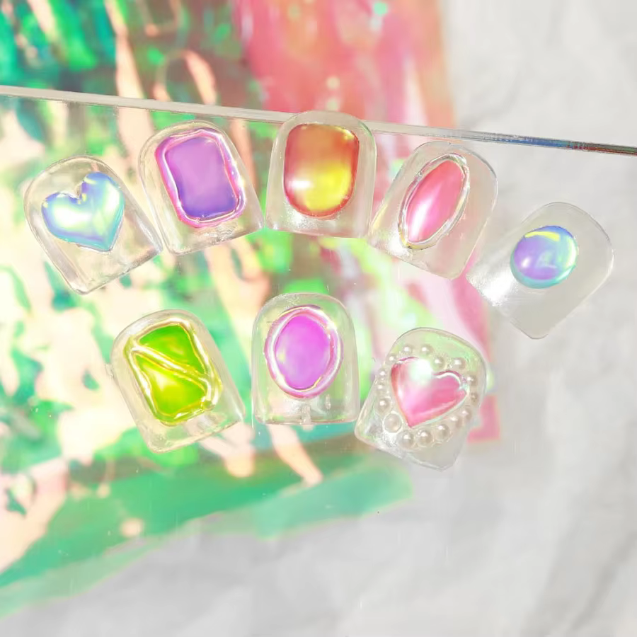 11 feuilles d'autocollants en verre de glace Aurora pour Nail Art, grandes décalcomanies holographiq