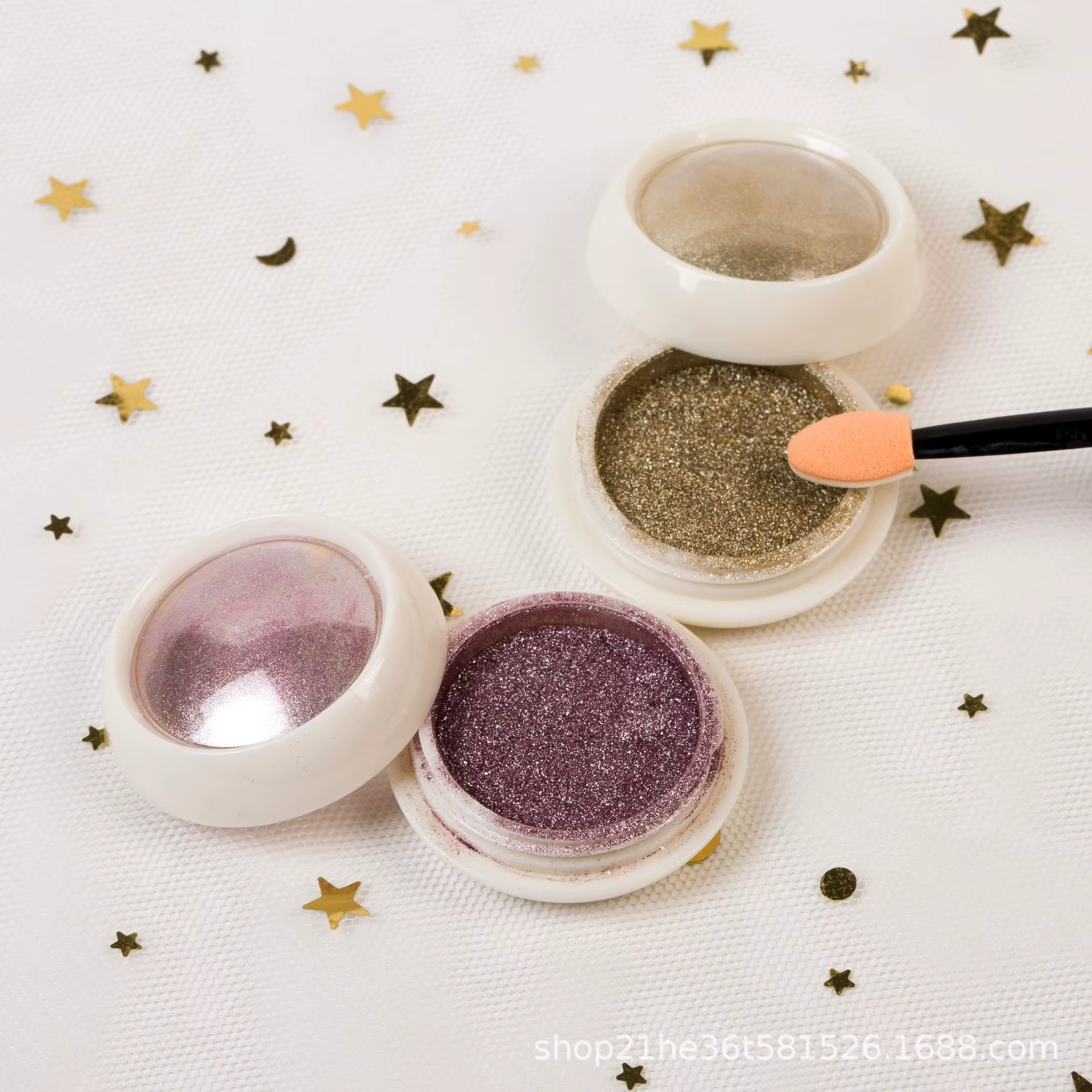Poudre à ongles chromée, 6 pièces, effet pailmétrage, holographique, or rose