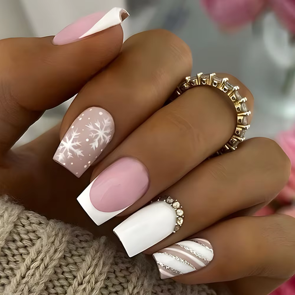Faux ongles carrés courts, 24 pièces, bleu, vert, papillon, français, couverture complète, imperméab
