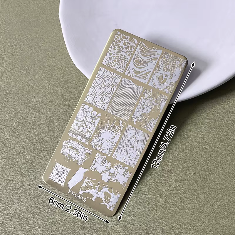 Plaques d'estampage rectangulaires dorées pour ongles, 12x6cm, nœud papillon, fleur, chat, modèles d