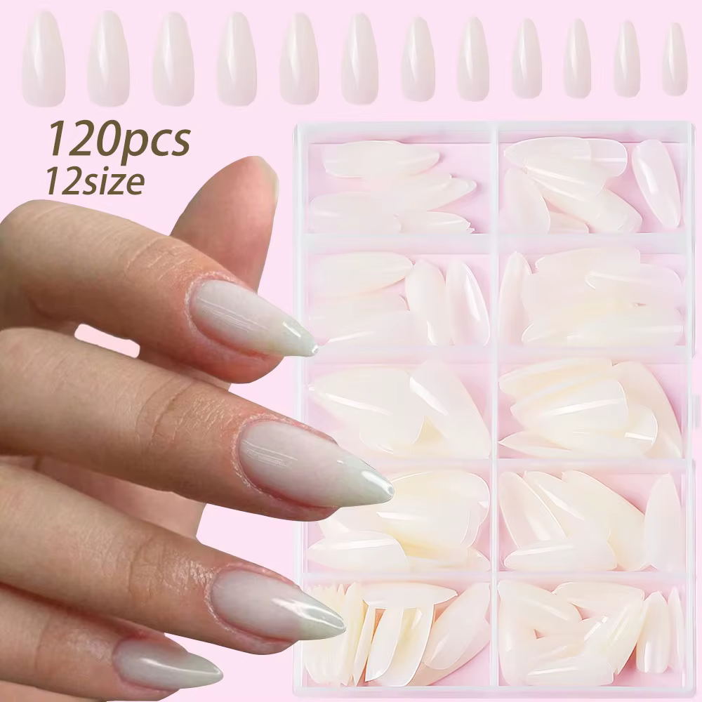 360/240/120 pièces rose clair amande presse sur ongles brillant blanc français faux ongles Simple co