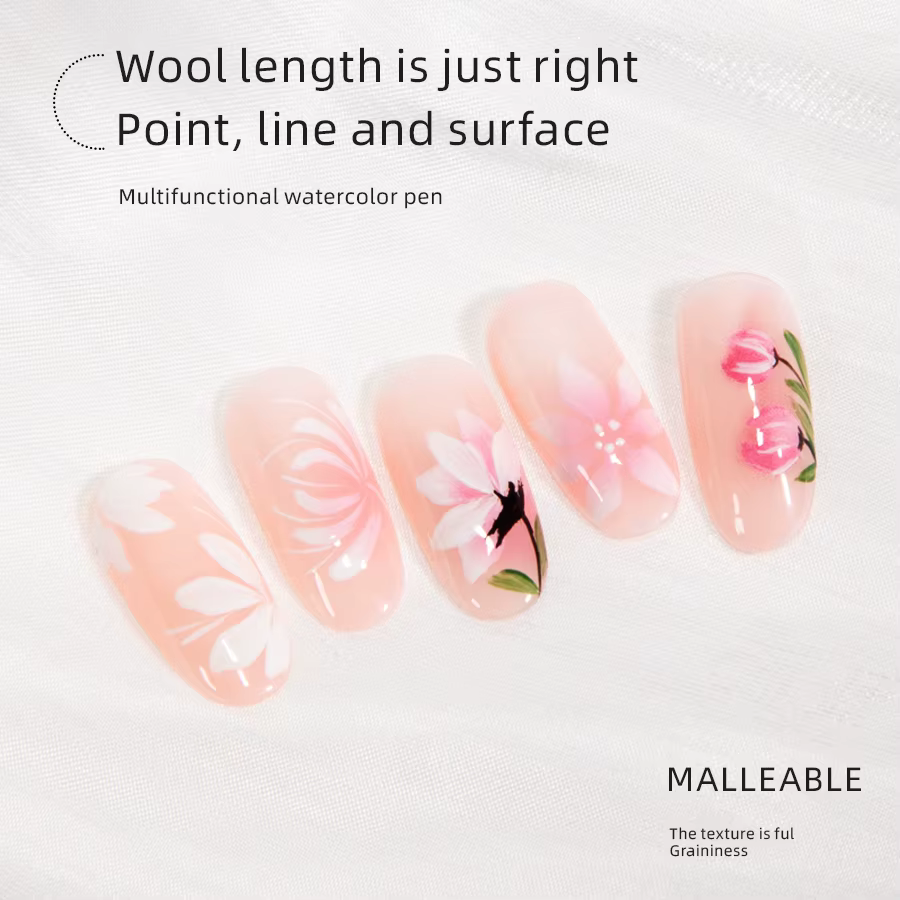 RS Nail Art peinture pinceau lignes acryliques stylo rayures grille fleur papillon dessin aquarelle 