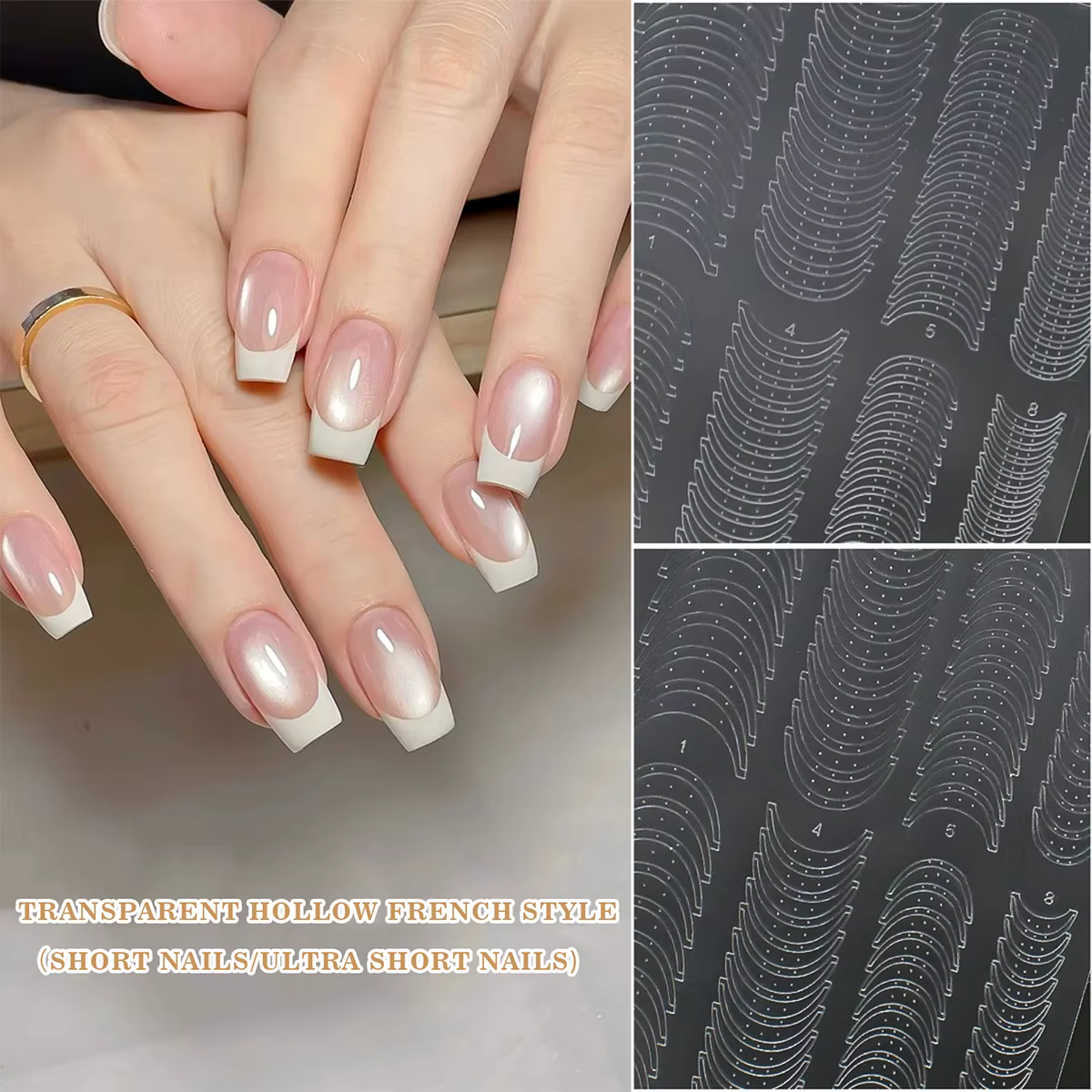 Autocollants pour ongles français tendance, taille réelle, transparents, outils auxiliaires, autocol