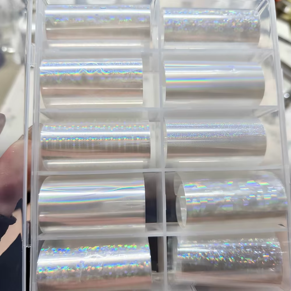1 boîtes/10 rouleaux Aurora feuille d'ongle clair Laser verre Fragment ongles transfert autocollants