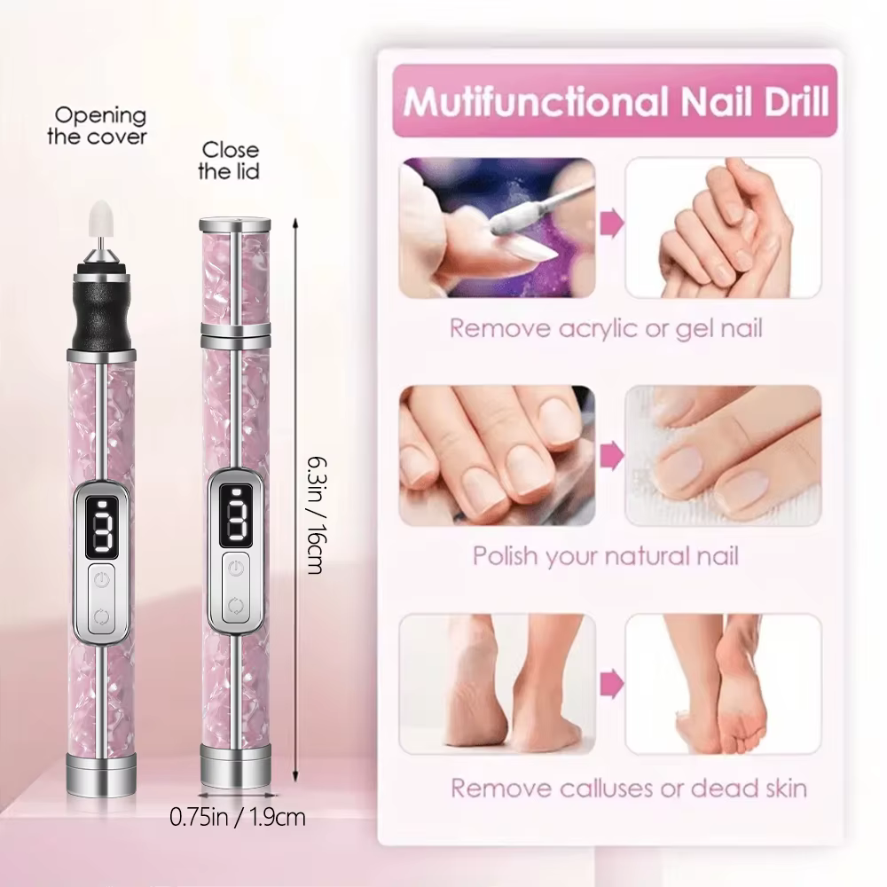 Ensemble de limes à ongles électriques sans fil, 4 vitesses réglables pour ongles en acrylique, faço