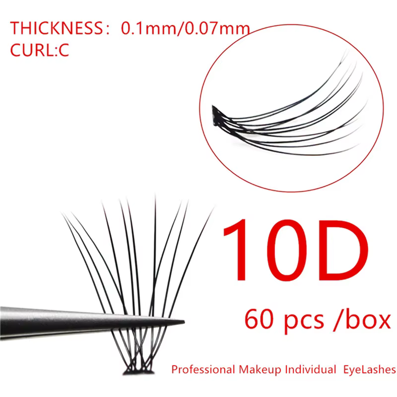 1 boîte/60 paquets de cils de vison naturel 3D russe extension de cils individuelle 10D grappe de ci