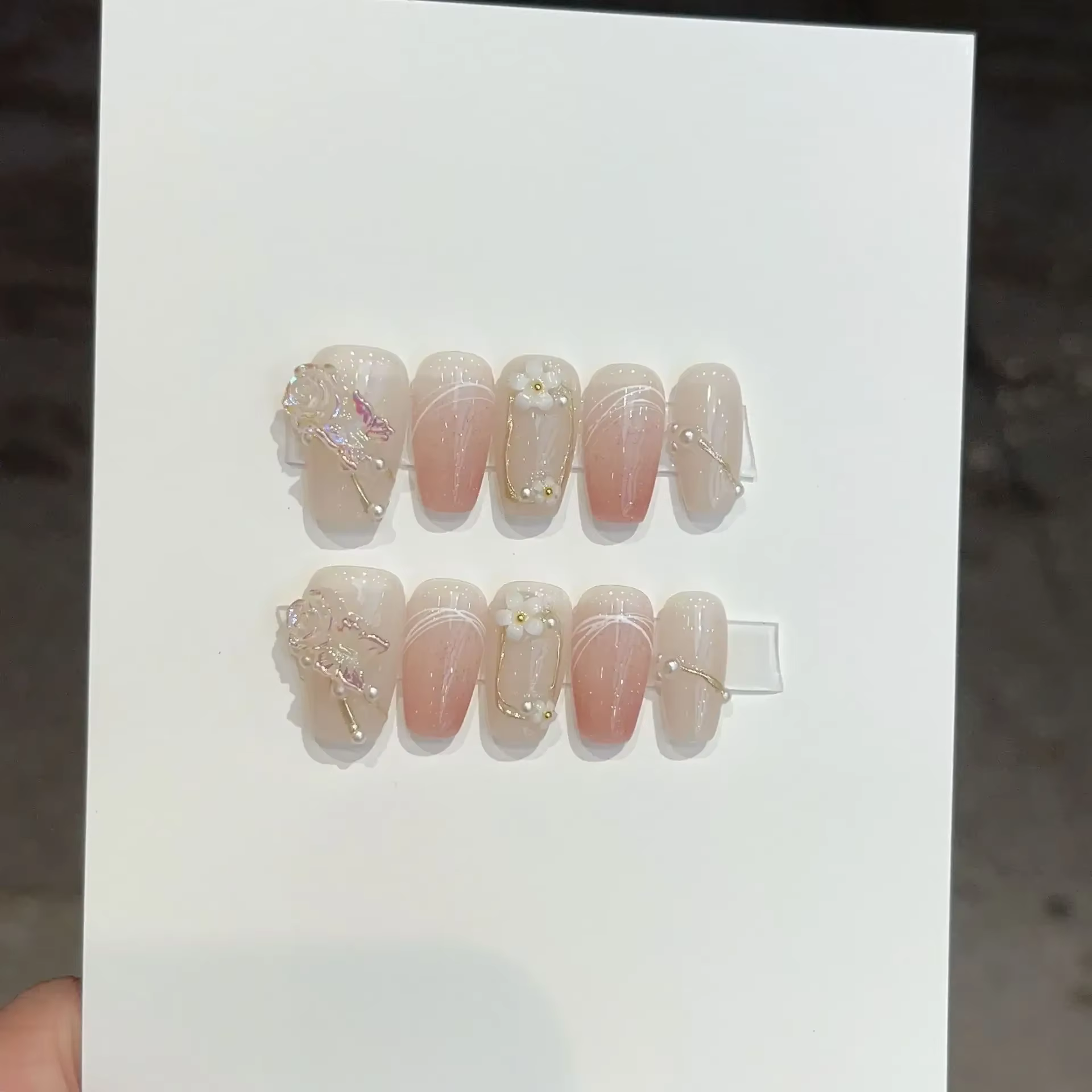 10 pièces bleu à la main presse sur ongles ensemble Ballet portable artificiel faux ongles décoratio