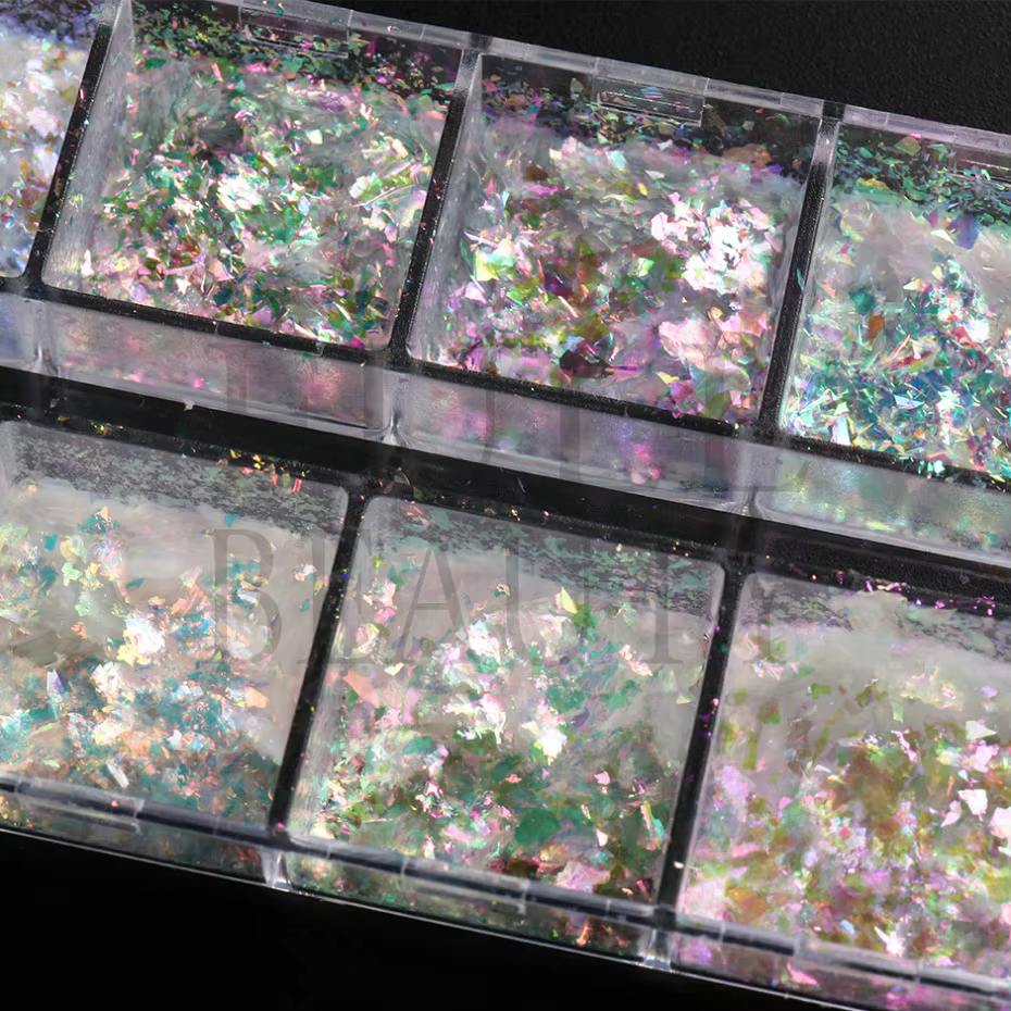 12 grilles irisées pour ongles, aurore, paillettes de cristal, flocons de feu, holographiques scinti