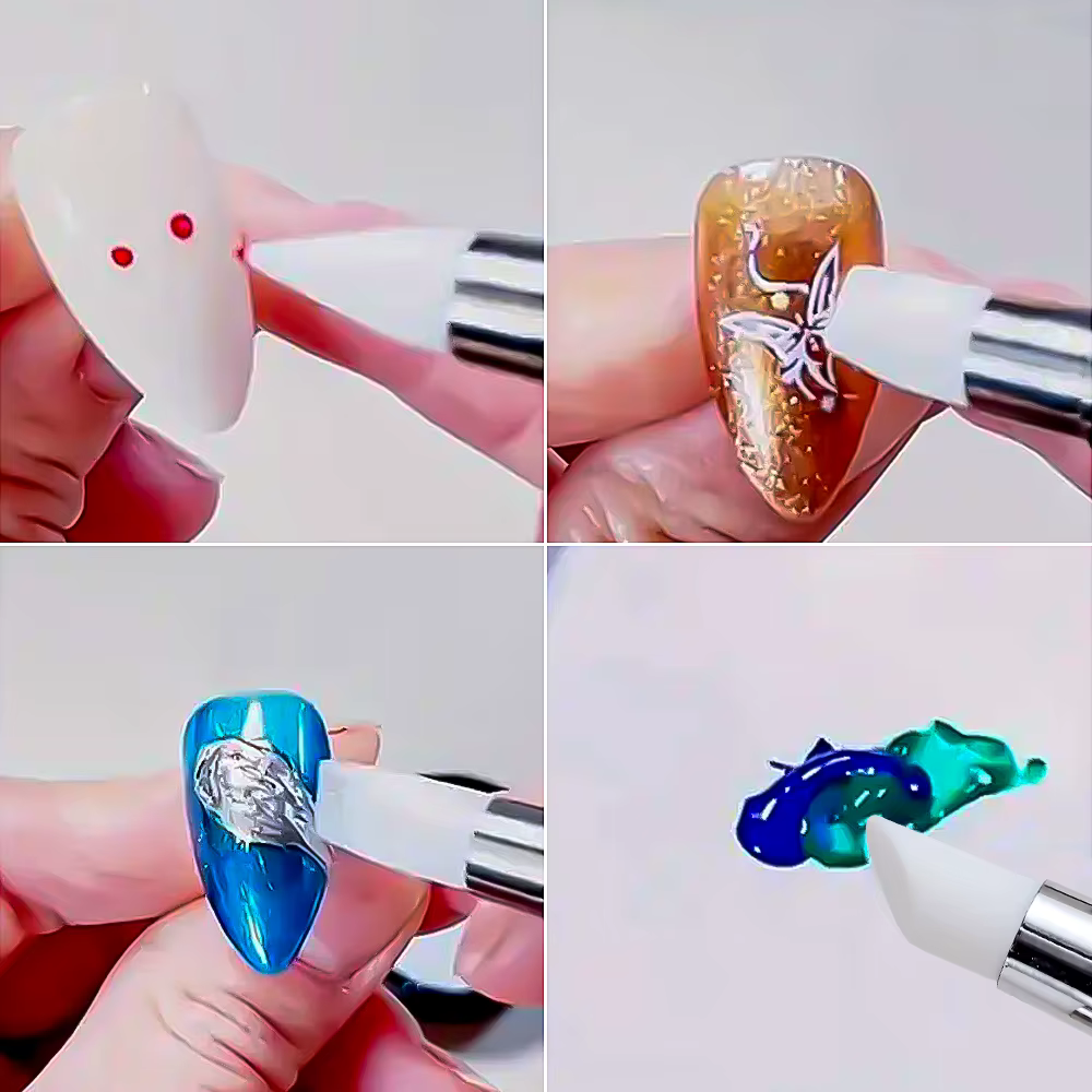 Stylo de sculpture en silicone pour nail art, biscuits rose fini, fleur 3D carimplantée, outil de po
