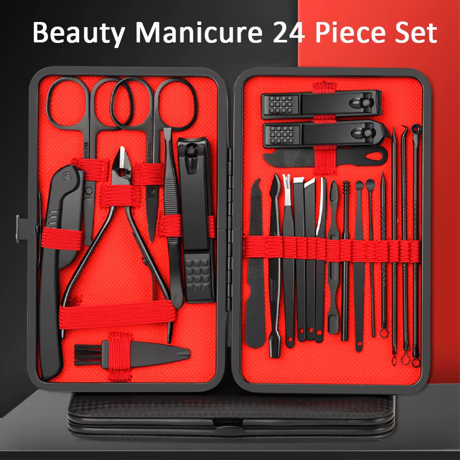 Kit de Manucure Professionnelle en Acier Inoxydable, Coupe-Ongles avec Cuir, Portable, 7/10/12/18/20