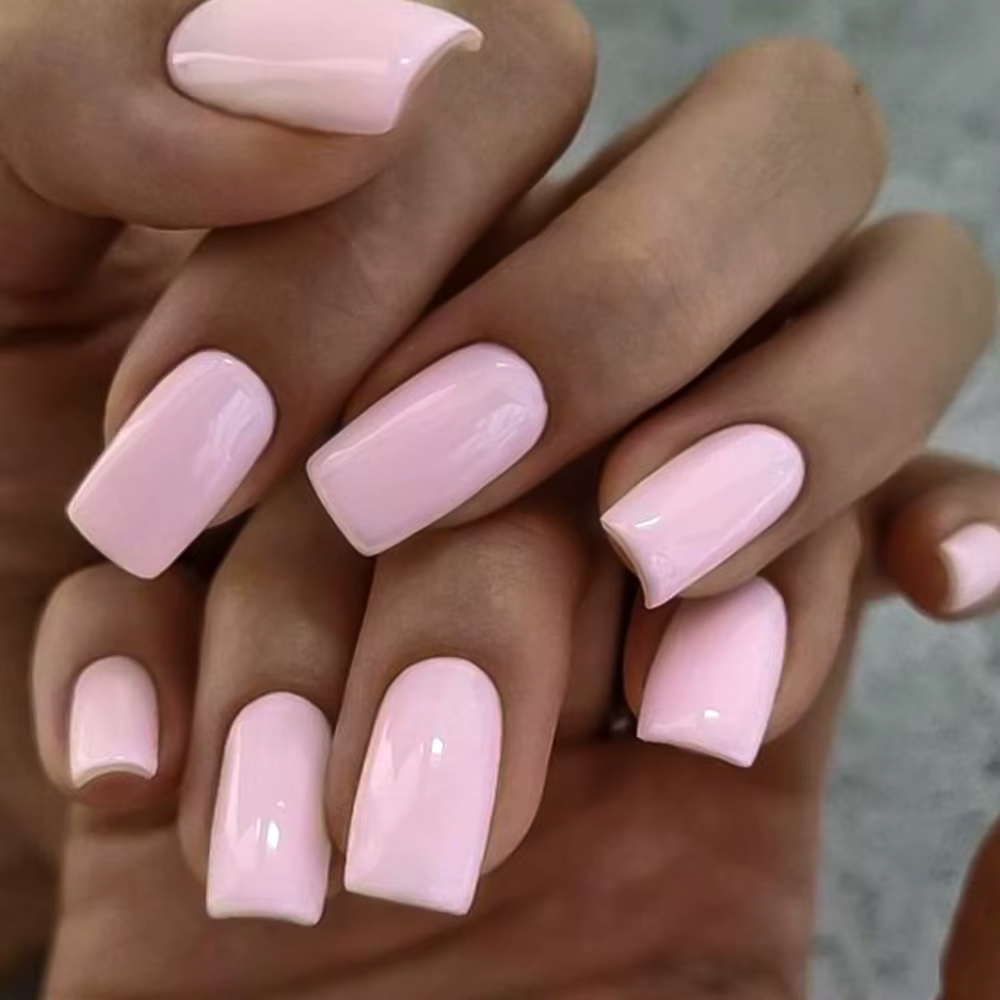 100 pièces rose clair presse sur ongles court moyen carré portable faux ongles conseils 10 tailles c