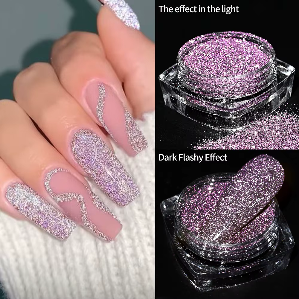 Poudre de paillettes pour ongles brillantes argentées réfléchissantes Net2-3g holographique argent é