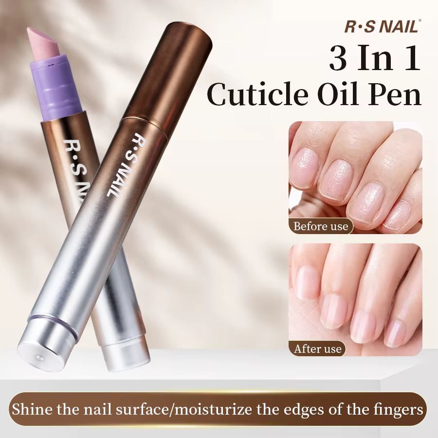 RSNAIL Stylo à huile pour cuticules 3 en 1 avec poussoir à ongles en céramique pour ongles secs et e