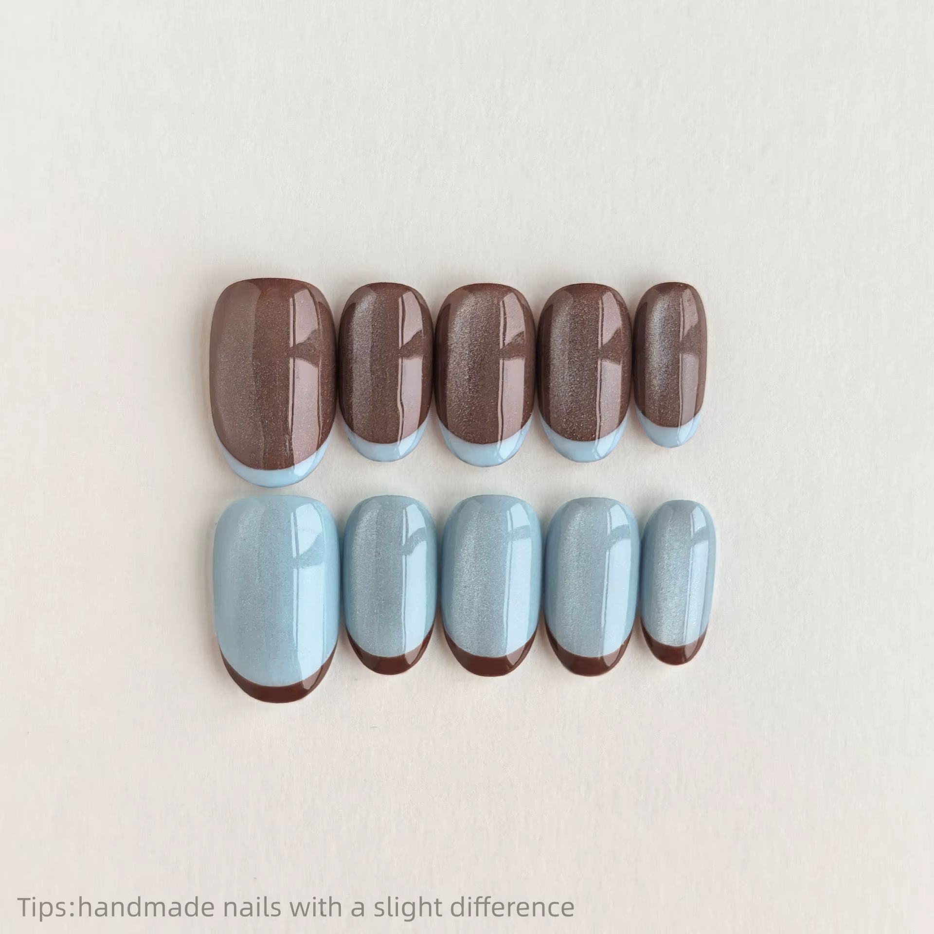 10 pièces à la main marron bleu oeil de chat presse sur ongles court couverture complète portable ré
