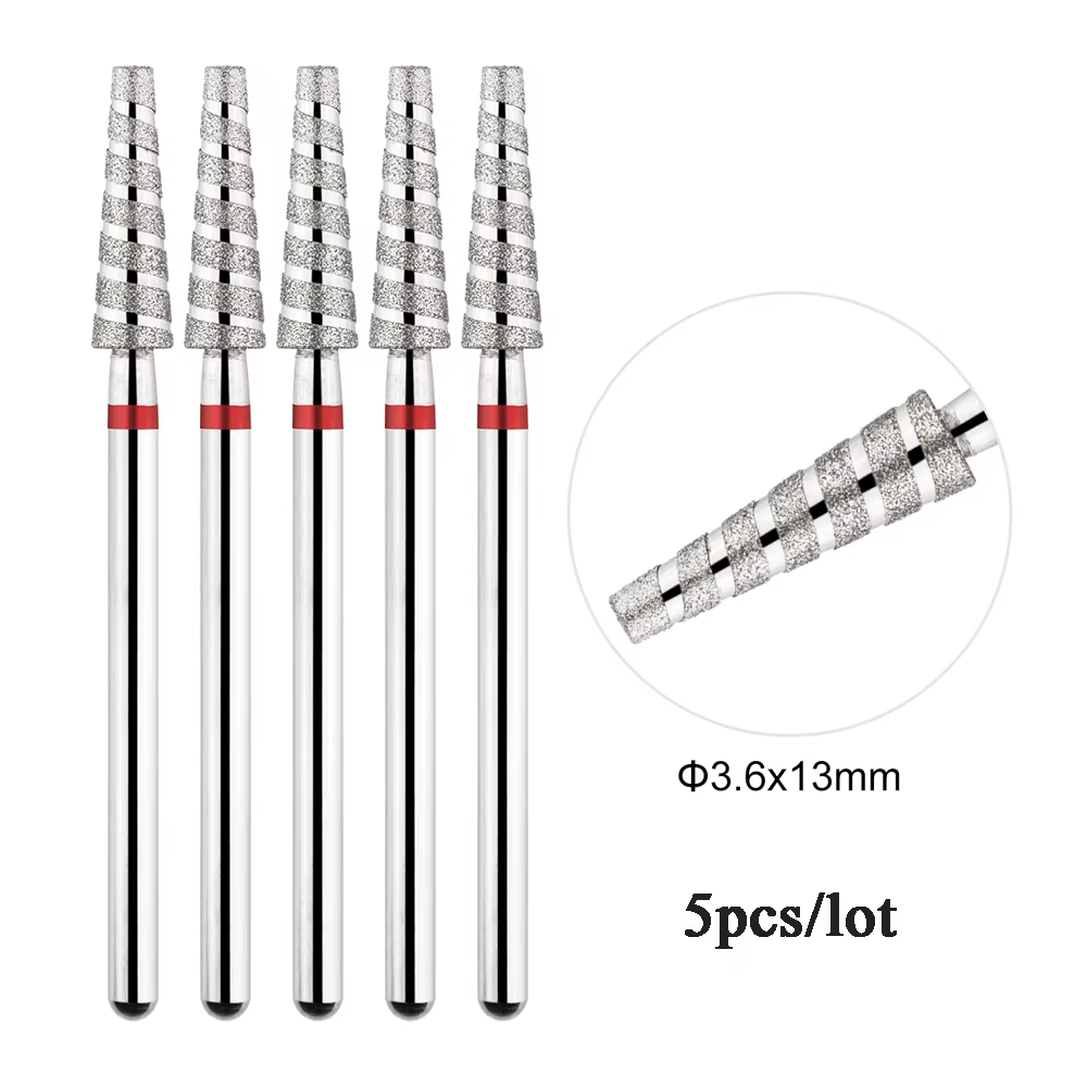 5 pièces/lot diamant ongles Bits Tornado flamme cuticule foret Pro russe électrique fichier Bits pou
