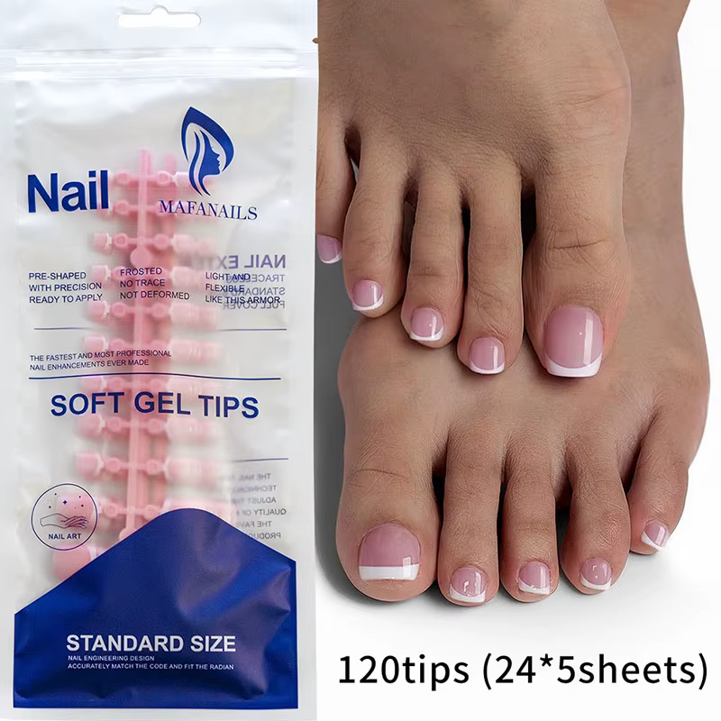 Nouveau 120Pes faux ongles sur les jambes français court biais presse sur les ongles des orteils pie