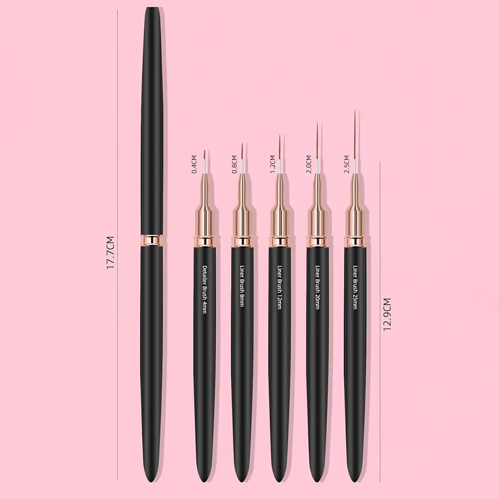 Pinceaux noirs pour Nail Art, 5 tailles, stylo de conception d'ongles/8/12/20/25mm, outil de dessin 