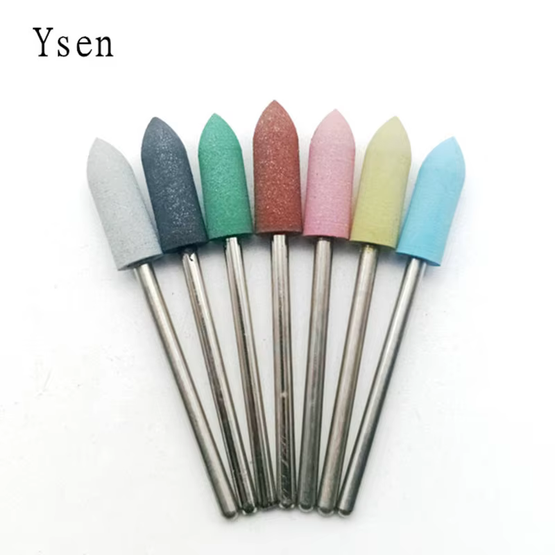 Tête Cuspidal 7 couleurs, tampon à ongles en caoutchouc et carbure de silicium, Machine de manucure