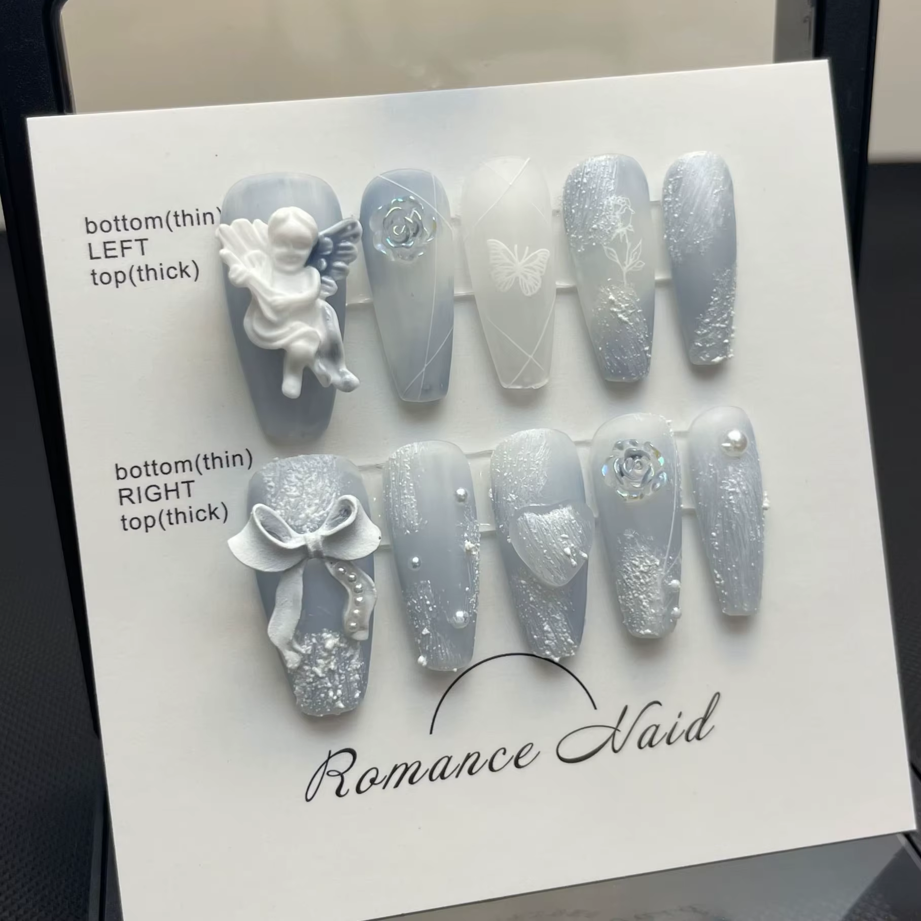 Faux ongles mignons faits à la main, motif petit monstre, N64.avec nœud, étoiles, presse sur N64.Wea
