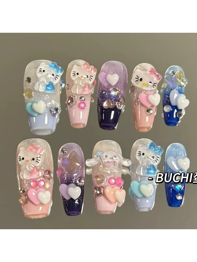 Dessin animé Hello Kitty faux ongles Y2K presse sur ongles à la main amovible réutilisable manucure 