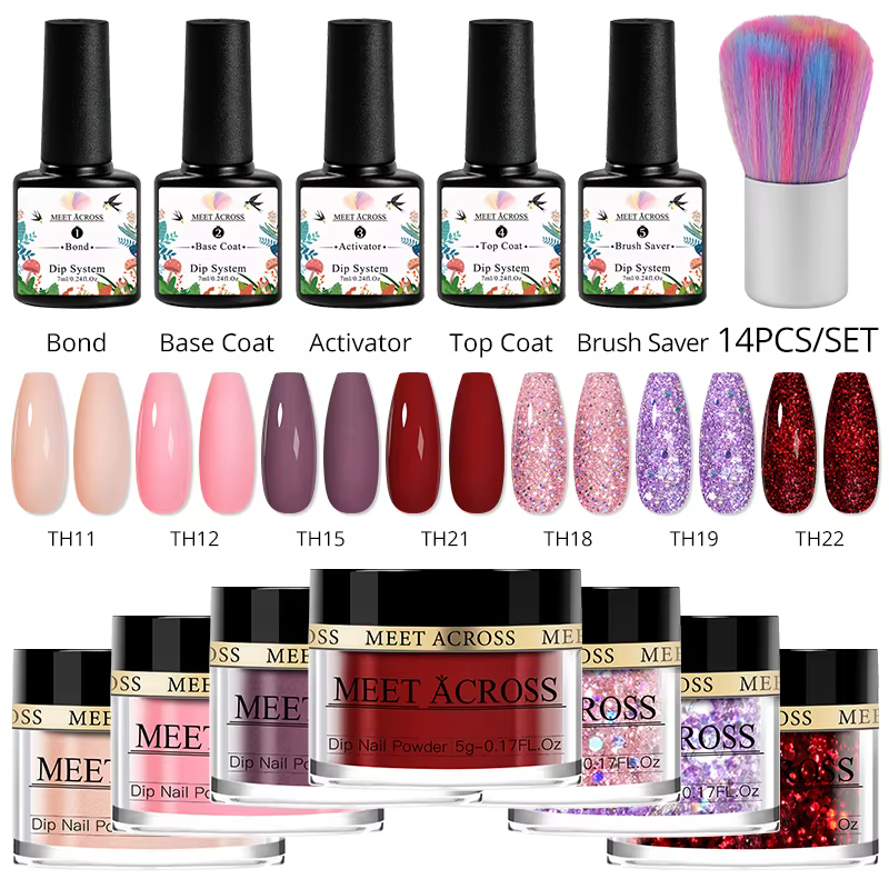 Kit de poudre à tremper pour ongles MEET ACROSS, poudre à tremper pour ongles, système de poudre à t