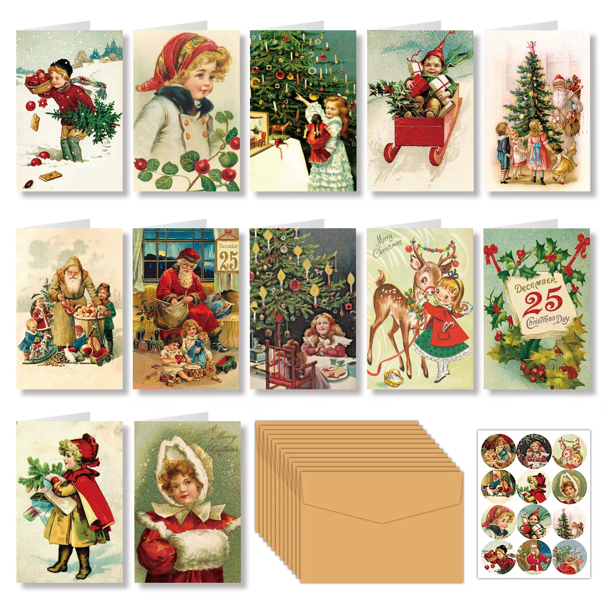 12 ensembles de cartes de vœux de noël Vintage avec enveloppe, anges de joyeux noël, carte postale du père noël, cartes de notes de vacances pour amis, famille
