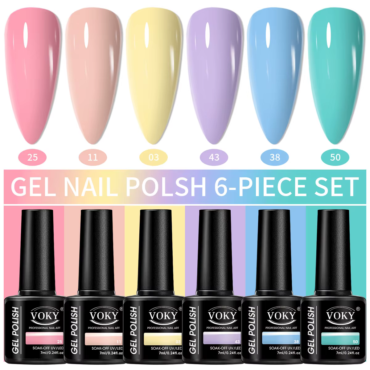 VOKY 6PCS/SET Ensemble de gel à ongles durable et amovible