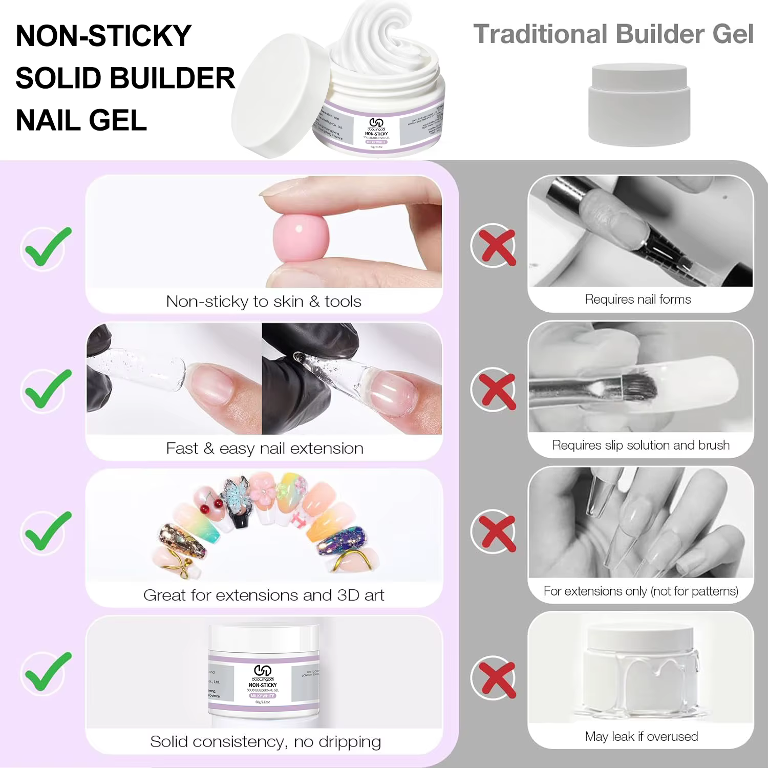 DOULINGDAI Gel de construction solide 60 ml pour ongles