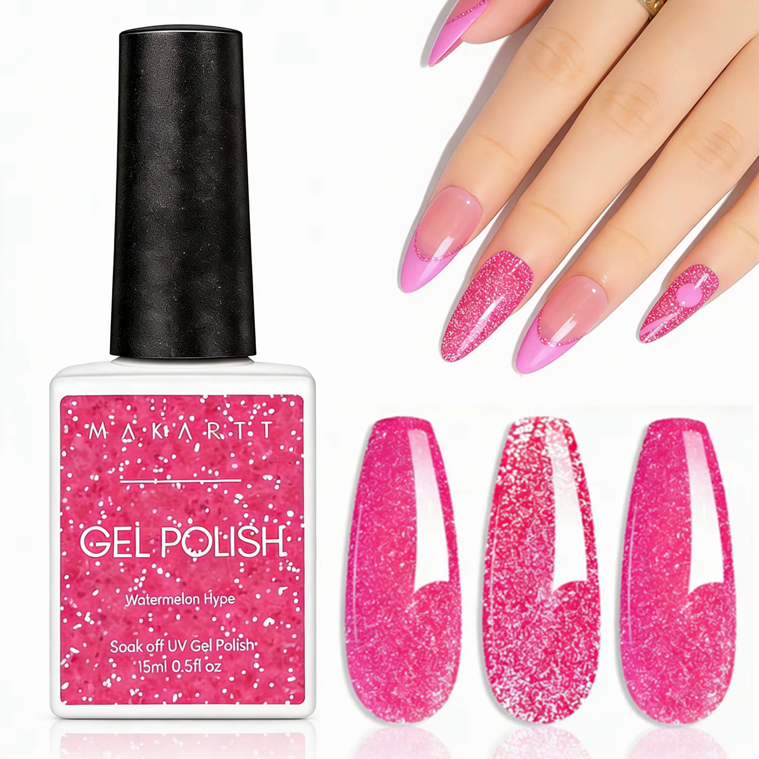 Vernis à ongles gel fluorescent réfléchissant rose été/15ml/Flash foncé super pailleté néon/Gel semi-permanent pour nail art