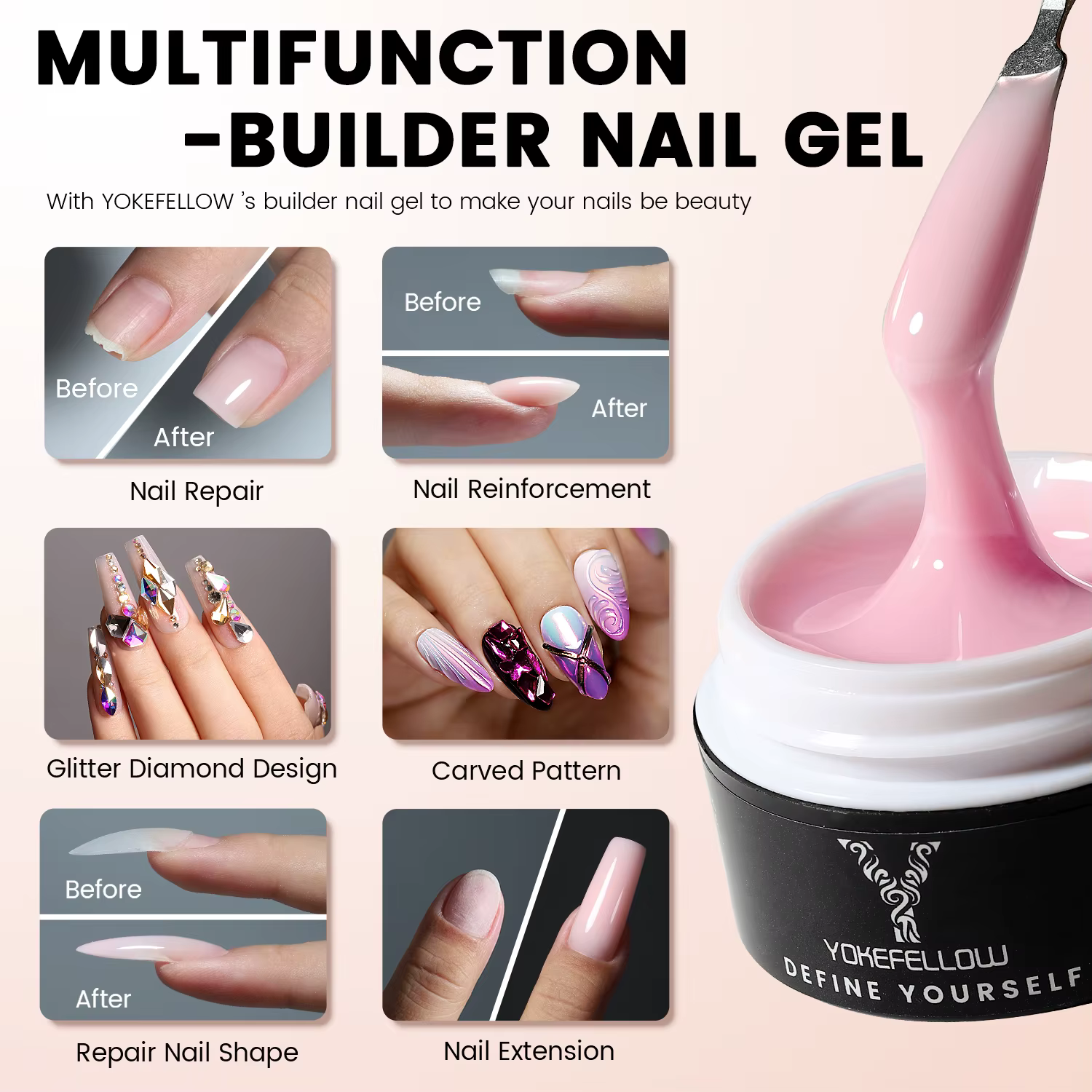 YOKEFELLOW 15g Extension pour Ongles – Tenue longue durée