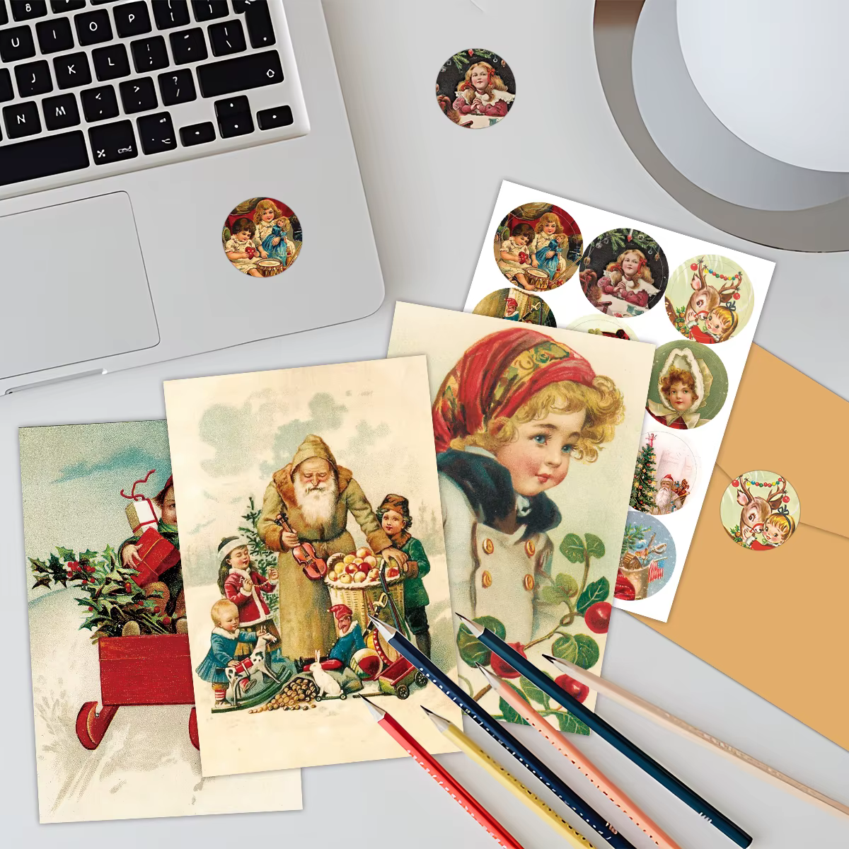 12 ensembles de cartes de vœux de noël Vintage avec enveloppe, anges de joyeux noël, carte postale du père noël, cartes de notes de vacances pour amis, famille