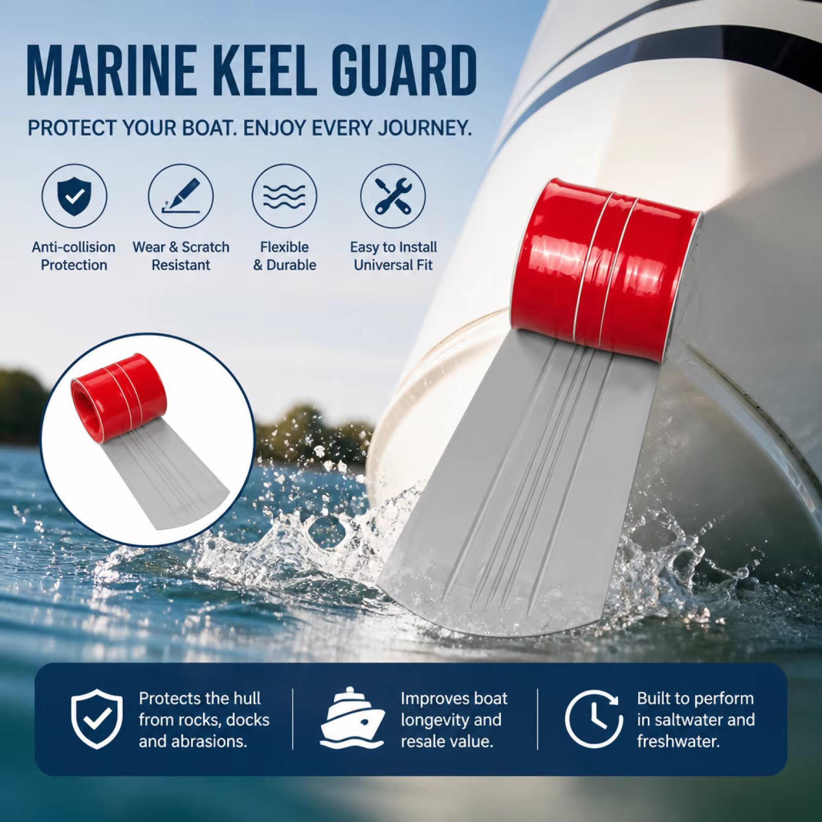 Protection de quille de bateau résistante à l'usure, accessoire anti-collision pour pêcheurs et amateurs de sports nautiques, protection pour la mise à l'ancre et la navigation G