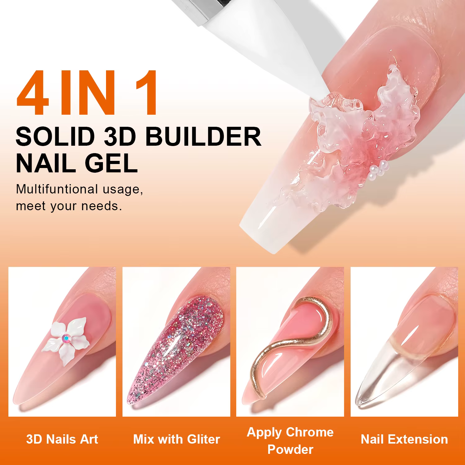 TWOING 15g Gel d'extension de main antiadhésif clair et blanc 3D façonnage sculpture Nail Art Gel dur solide pour faux ongles