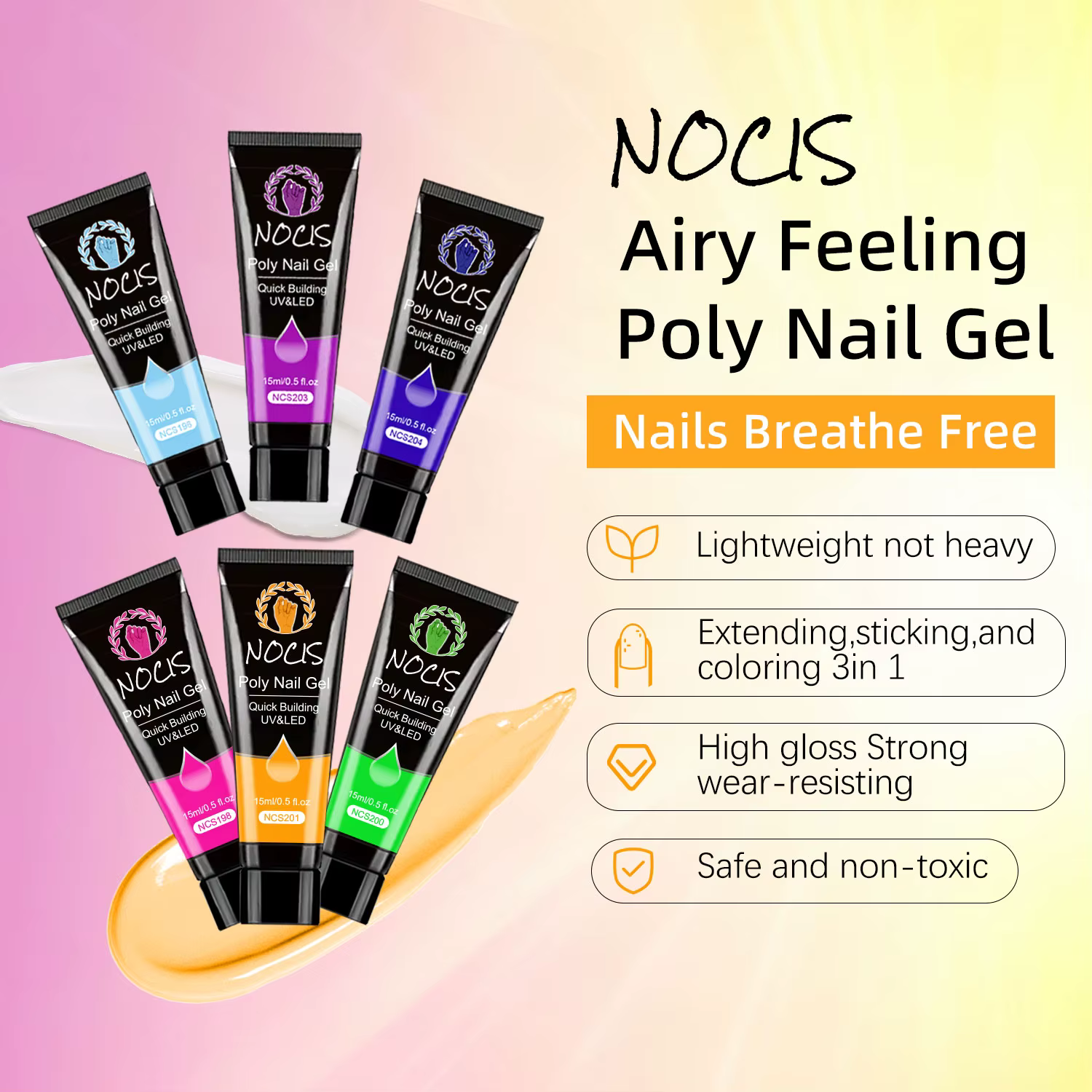 Kit de gel pour ongles NOCIS Neon Poly - Solution d'extension d'ongles brillante