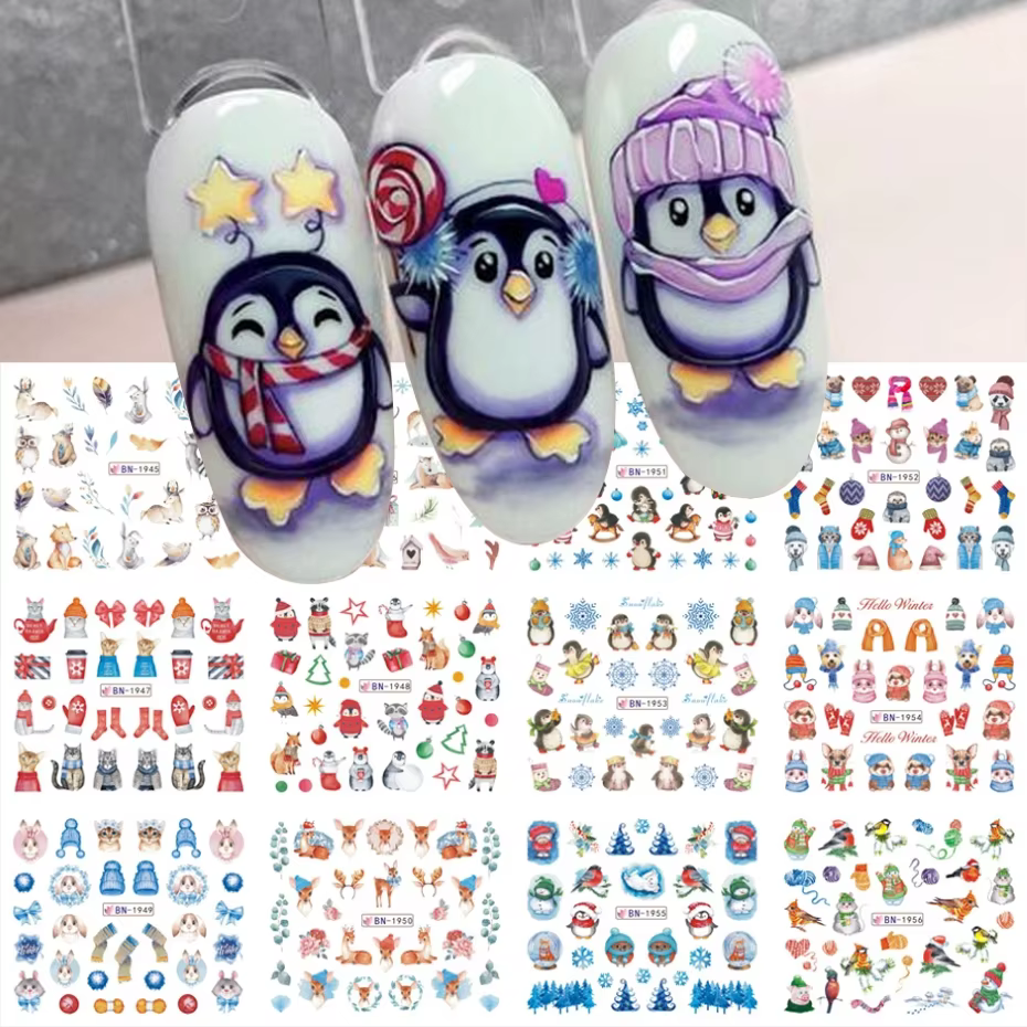 Autocollants pour ongles pingouin mignon