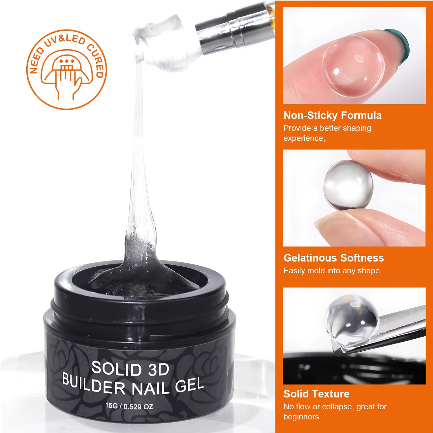 TWOING 15g Gel d'extension de main antiadhésif clair et blanc 3D façonnage sculpture Nail Art Gel dur solide pour faux ongles