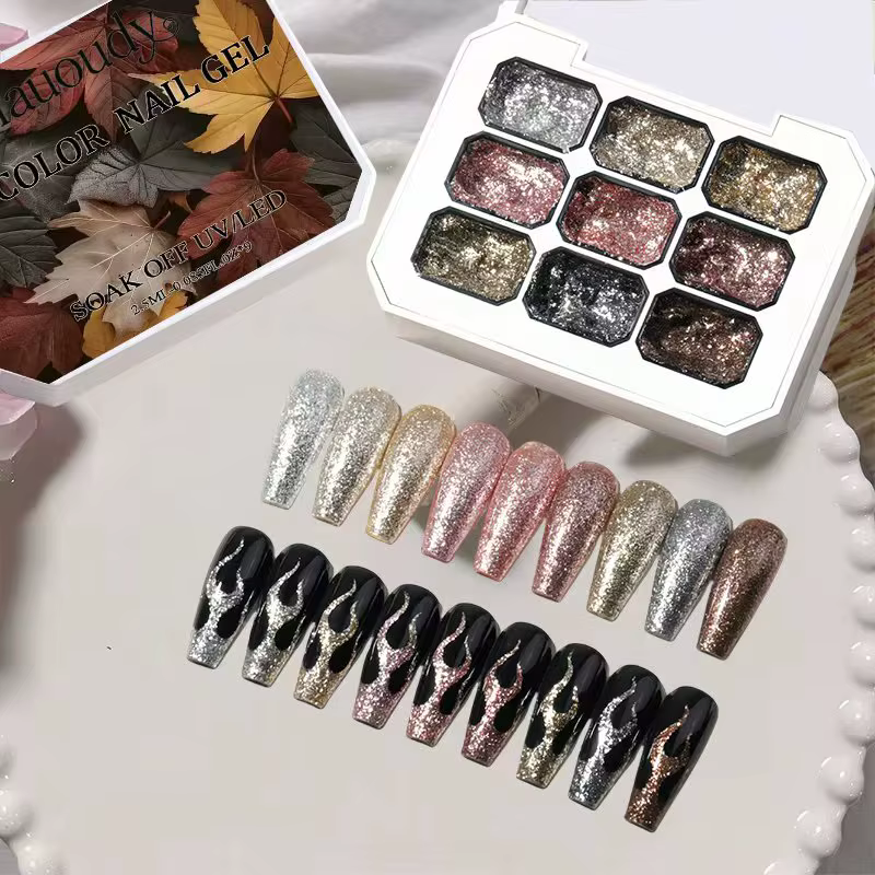 Vernis à ongles platine haute densité rétro argent et or 9 couleurs