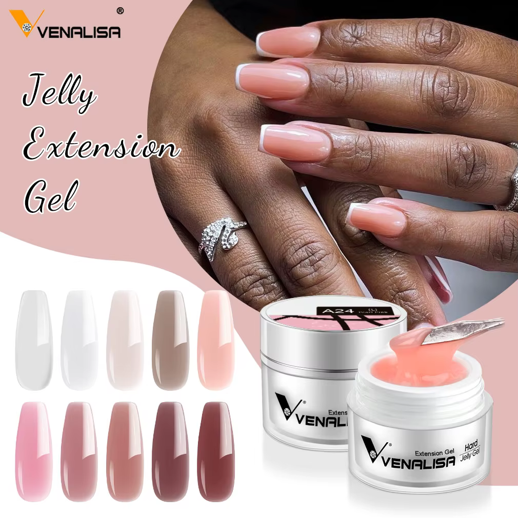 VENALISA 50ml Gelée Transparente Rose Nude Camouflage Gel UV LED Polygel pour Extension d'Ongles Nail Art Manucure Acrylique