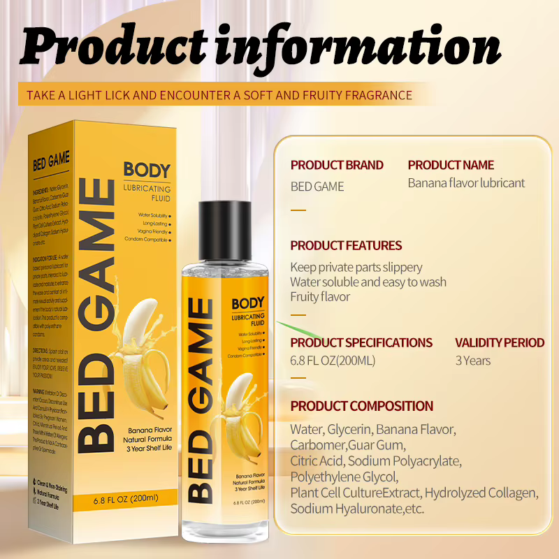 Gel de soin personnel à base d'eau au parfum banane 200 ml, formule liquide à usage externe, fluide de soin parfumé aux fruits, flacon pompe