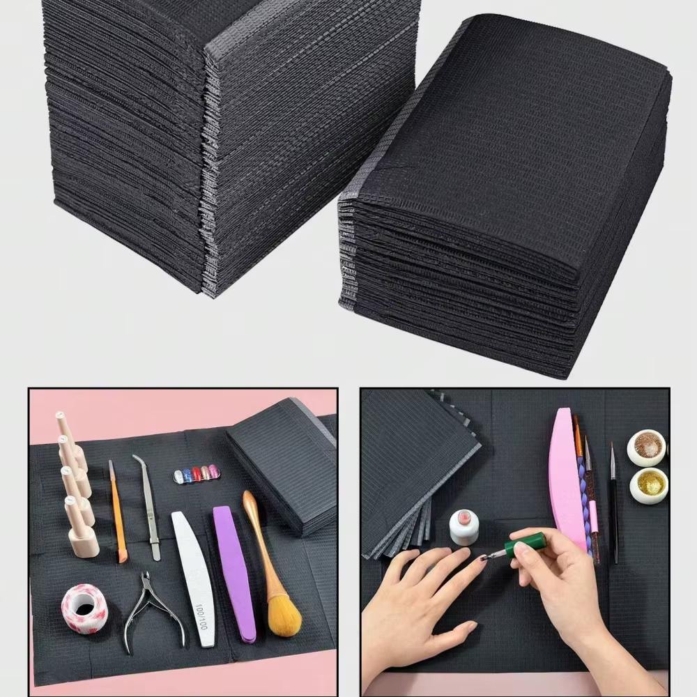 Tapis de table de manucure jetable noir