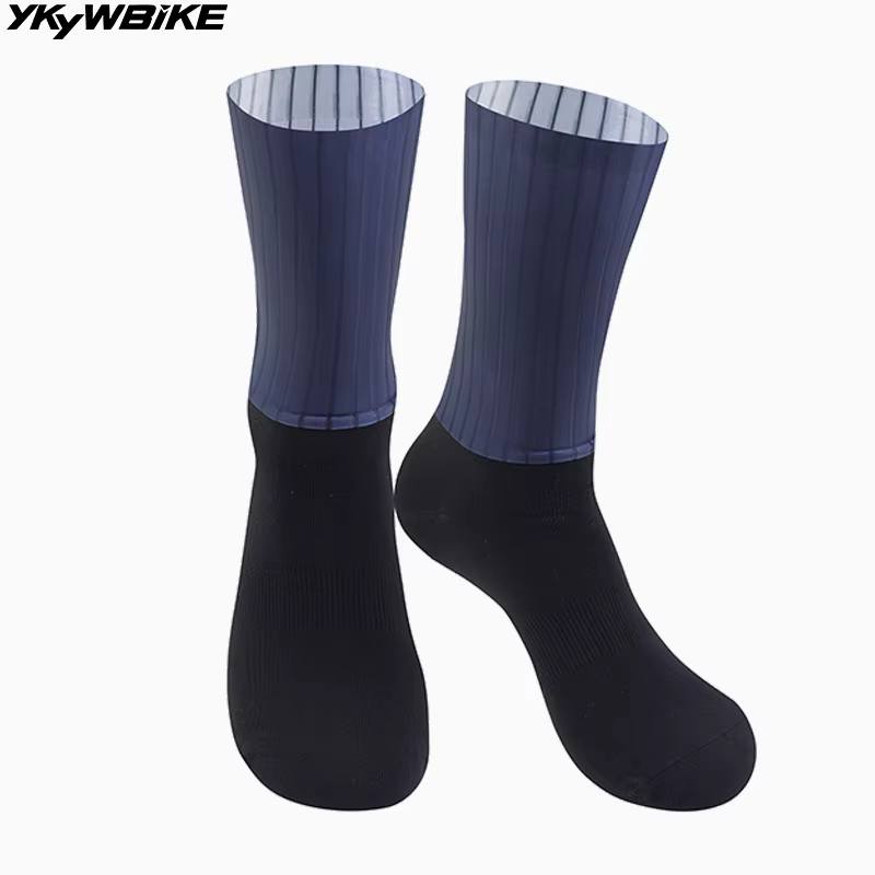 YKYWBIKE Aero chaussettes de cyclisme anti-dérapant Silicone ligne blanche chaussettes de cyclisme hommes vélo Sport course vélo chaussettes Sport SocK Multiple