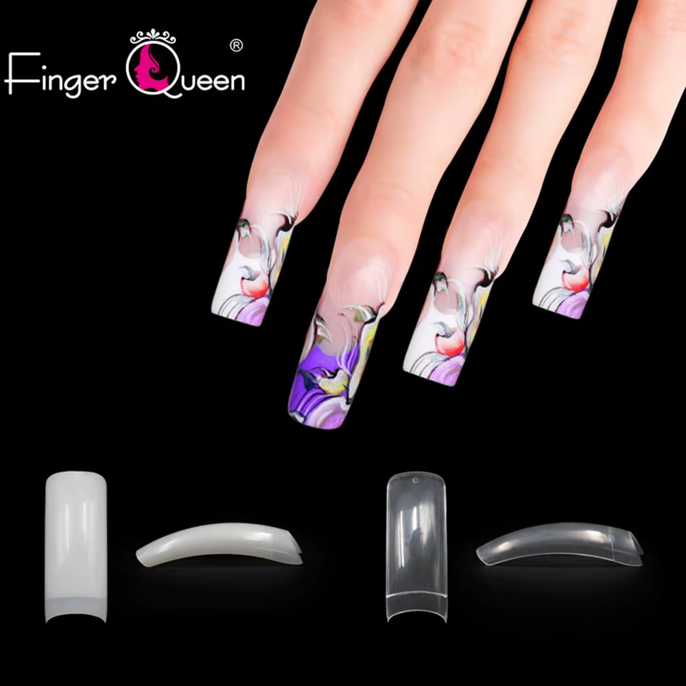 Faux Ongles Français en Forme de Cercueil